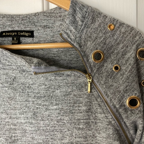 Always Indigo Marled Grey Sweater with Shoulder Details - Picture 5 of 6